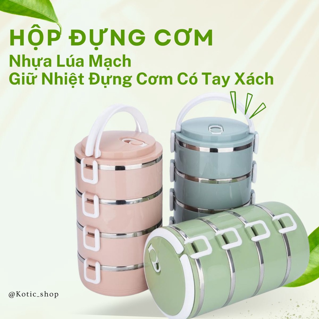 Cà Mèn Giữ Nhiệt Có Tay Cầm Chất Liệu Nhựa Lúa Mạch Gọn Nhẹ 4 Tầng Cặp Lồng Giữ Nhiệt Lõi Inox 304 Chống Gỉ Kotic_shop