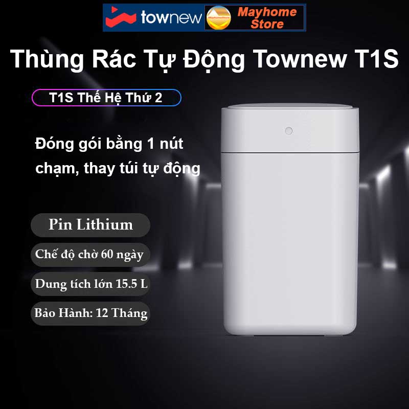 Thùng Rác Tự Động Thông Minh Townew T1S 15.5L - Tự Động Hàn Đóng Gói Túi Rác, Thay Túi Rác Với 2 Màu Đen và Trắng