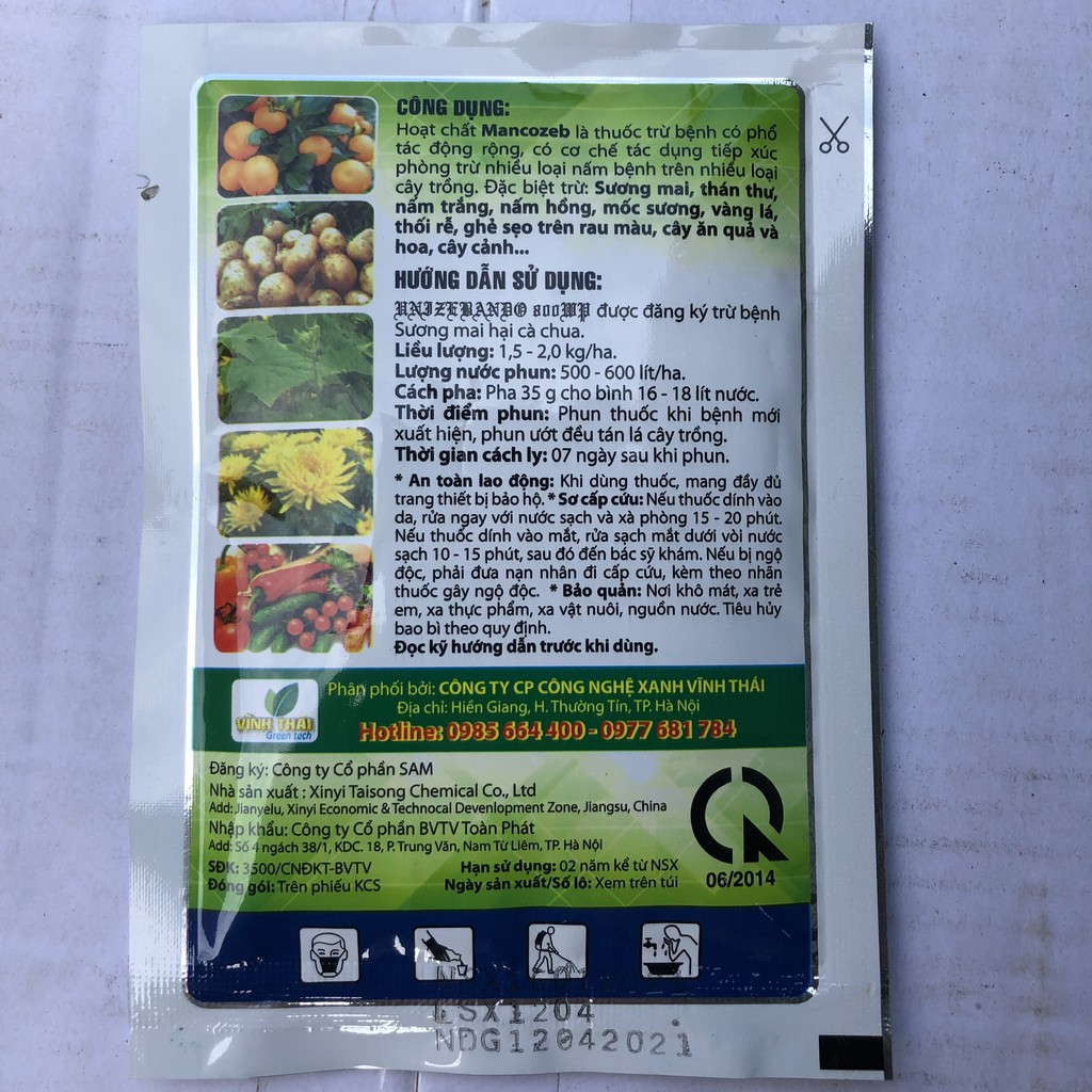 Man xanh Ấn độ, mancozeb, thuốc man gói 35g phòng ngừa nấm bệnh: Đốm vàng lá, thán thư, sương mai, mốc sương, phấn trắng
