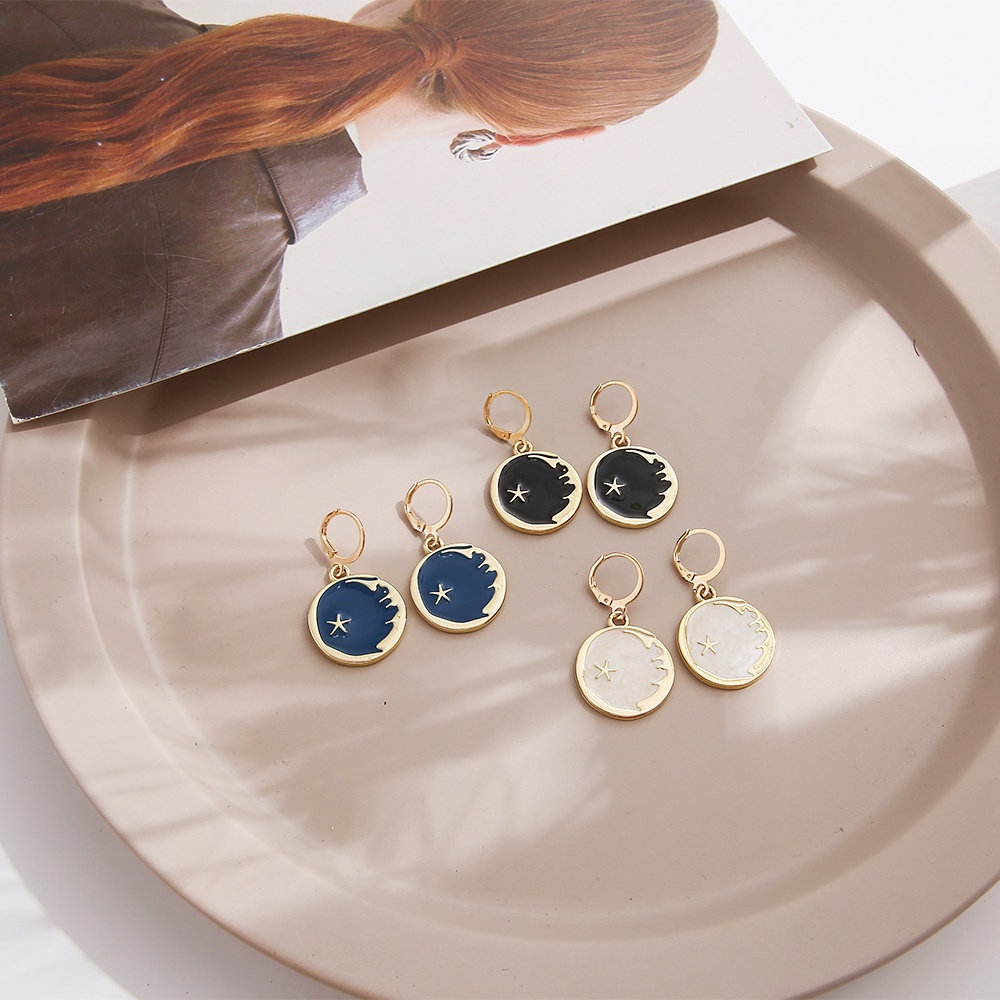 Bông tai hình tròn phối mặt trăng ngôi sao thời trang cho nữ