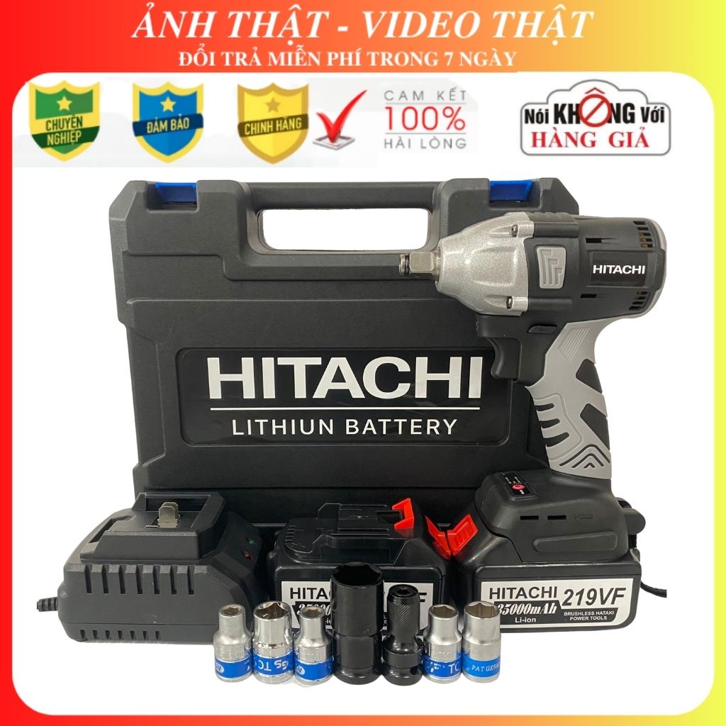 Máy siết bulong Hitachi 219VF 2 Pin 35000 mAh - Máy bắn bulong Tặng 1 đầu chuyển vít, khẩu 22, mũi vít