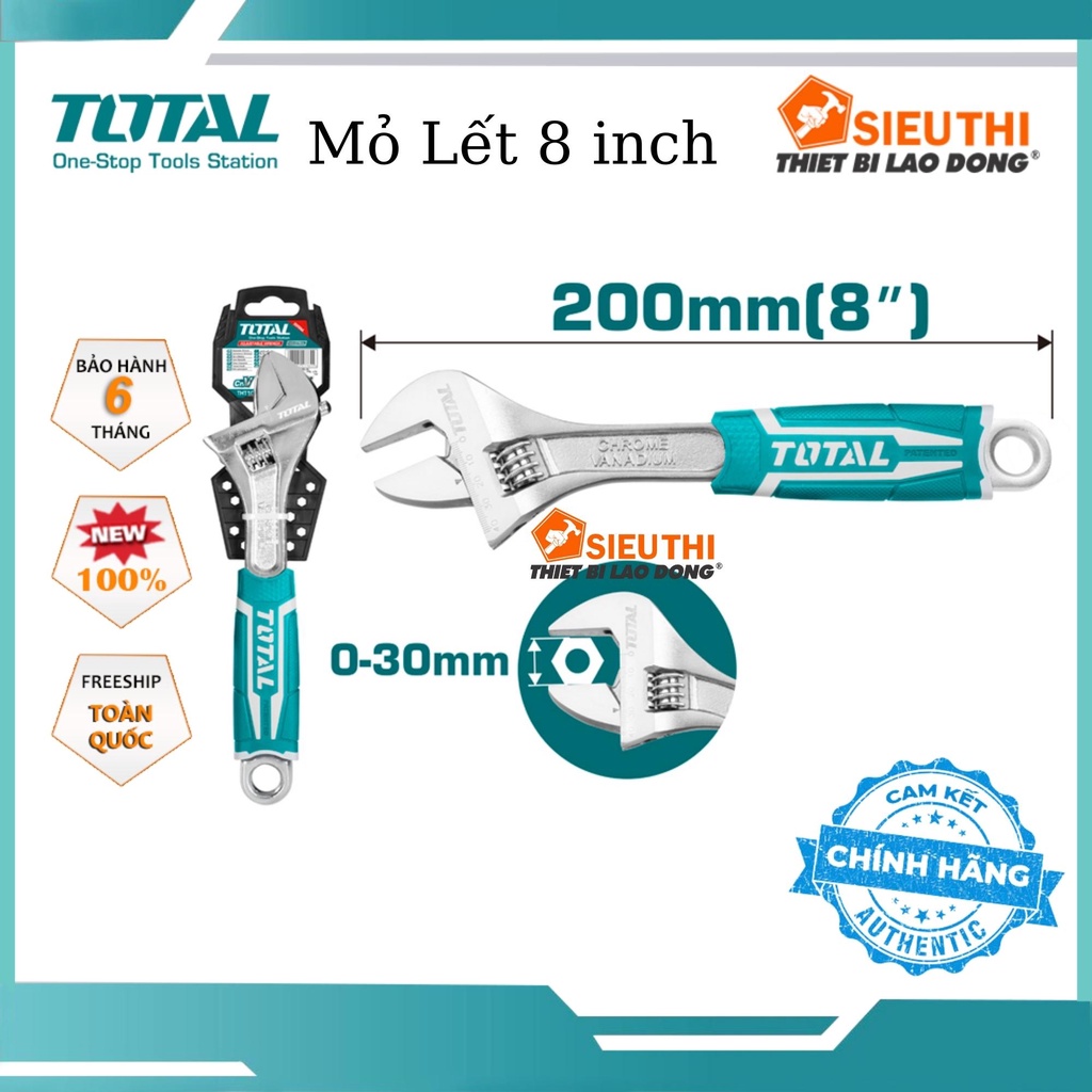 Total Cờ Lê Mỏ Lết 200mm 8inch Mở Rộng 30mm THT101086