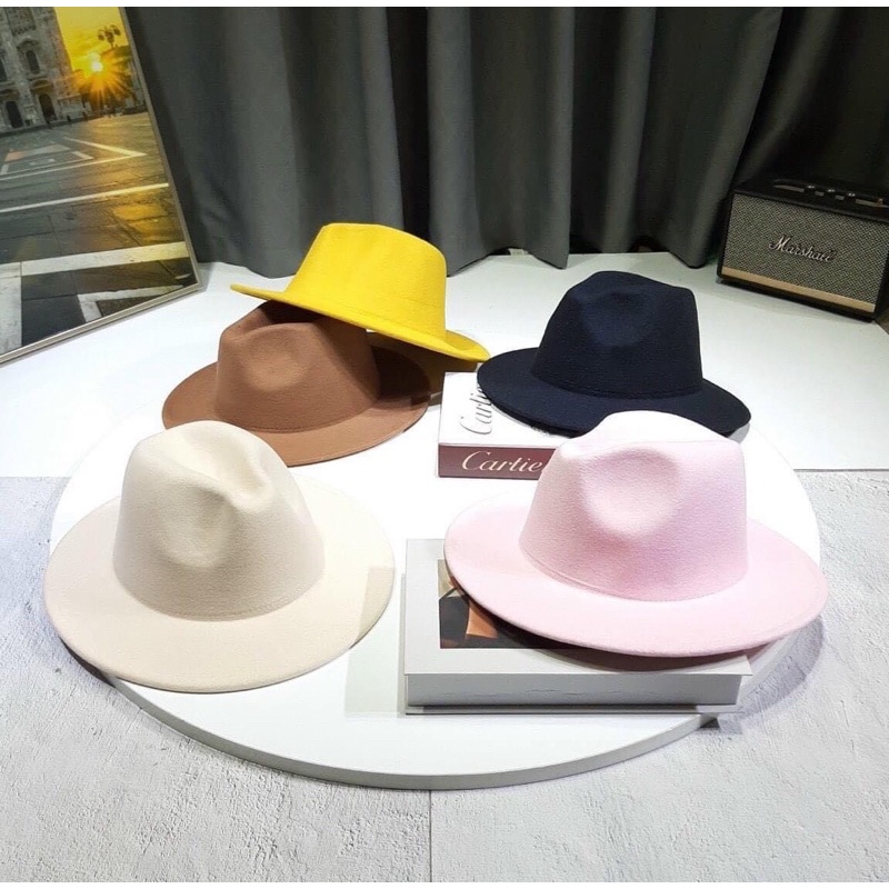 Mũ phớt dạ vành phẳng 9cm mũ panama vành rộng