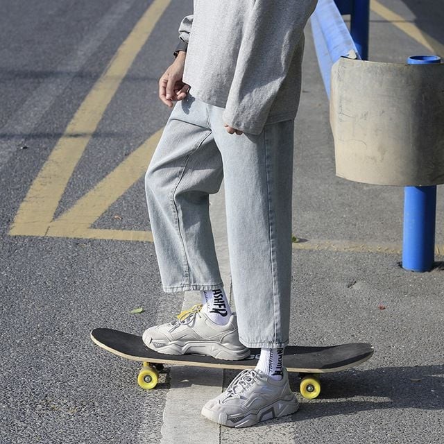 Quần Baggy Ống Rộng - Quần Jean Nam - CHuẩn Hotboy Hàn quốc ( xám xanh)