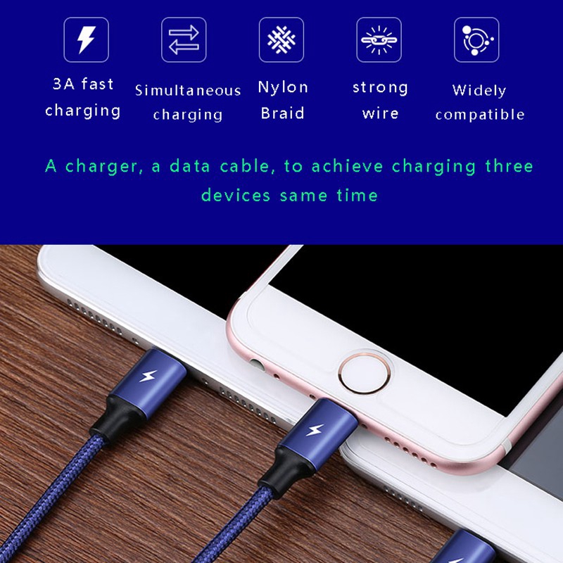 Cáp sạc nhanh Berjalan BC2 3 trong 1 8Pin USB C cho iPhone 8 X 7 6 6S Plus Samsung Nokia