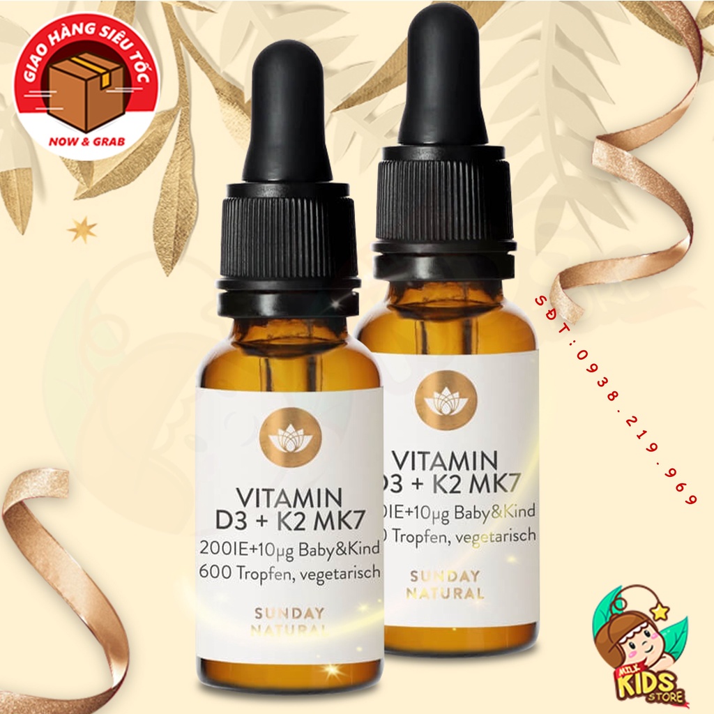 Thực phẩm bổ sung Vitamin D3 K2 MK7 Sunday Natural Đức 20ml