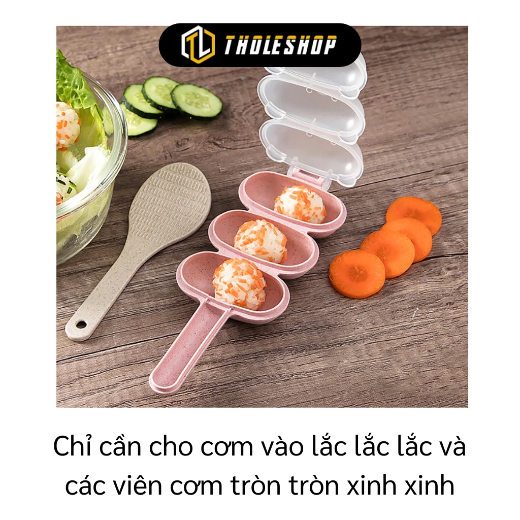 Khuôn Lắc Cơm - Bộ Khuôn Tạo Hình Cơm Nắm 3 Viên Tròn Cho Bé Ăn Dặm Kèm Thìa 9600