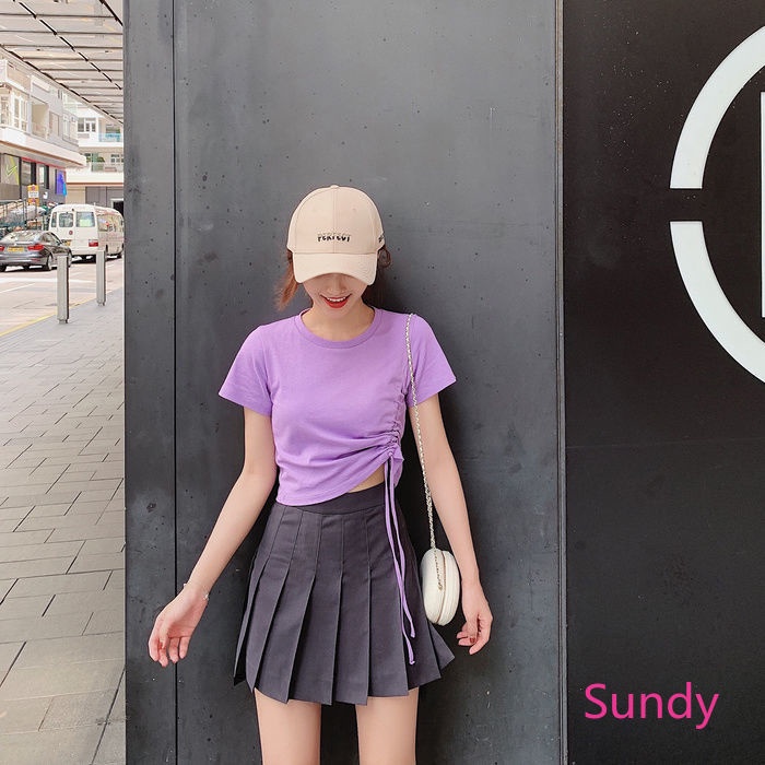 Áo Croptop Dây Rút Màu Sắc Trẻ Trung Phong Cách Hàn Quốc Cho Nữ