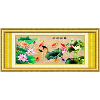 Tranh Đính Đá ABC 3D Phú Quý Hữu Dư - Hoa Sen H109 (KHÁCH TỰ ĐÍNH) KT:168X72CM