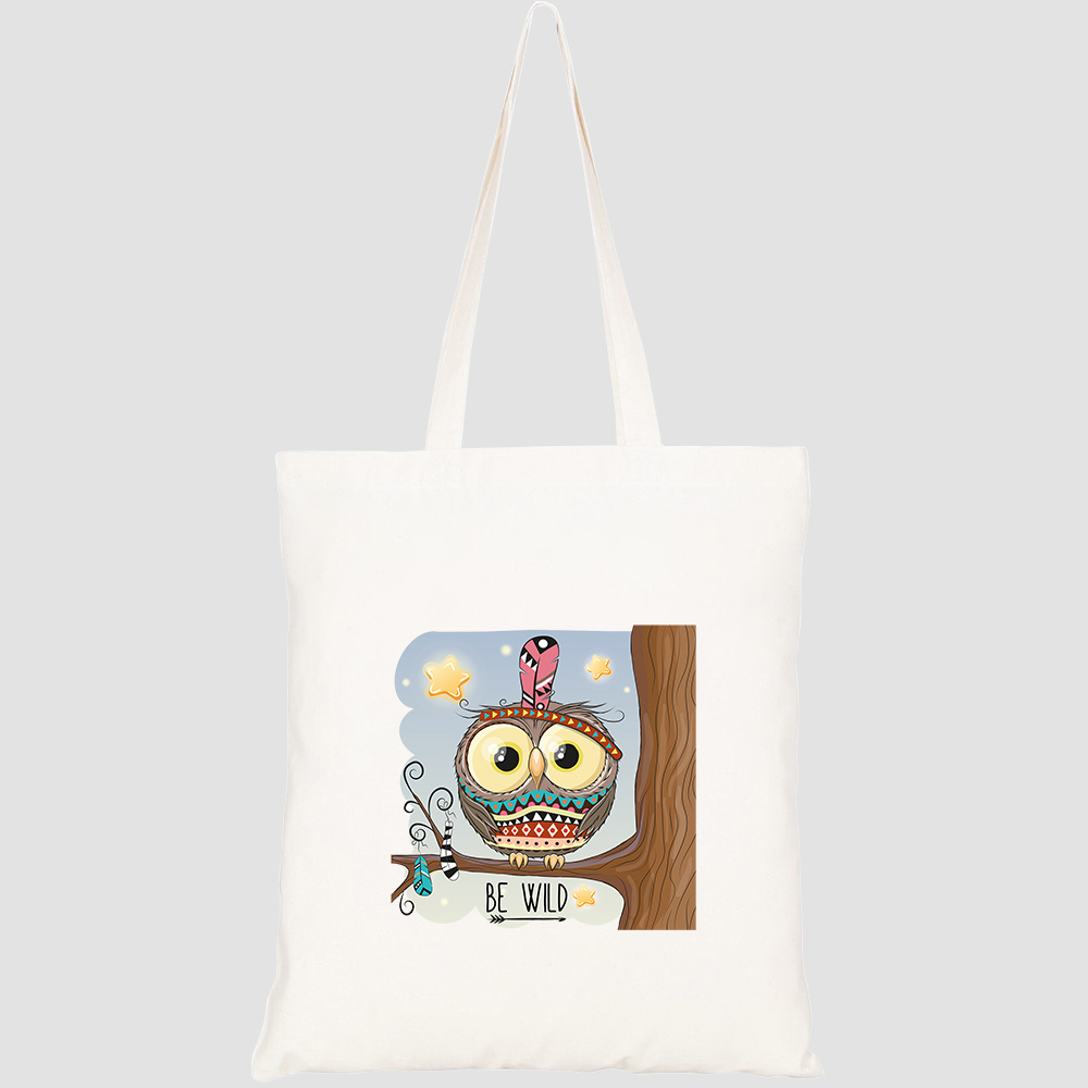 Túi vải tote canvas HTFashion in hình cute cartoon owl feather on HT445