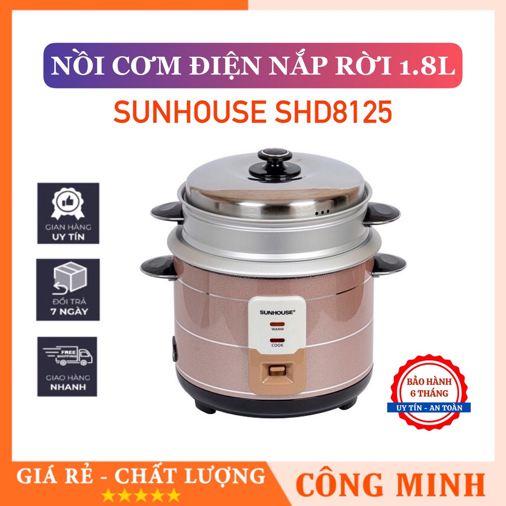 Nồi cơm điện nắp rời có xửng hấp 1.8L Sunhouse SHD8125 ⭐ CHÍNH HÃNG BH NSX 6 THÁNG