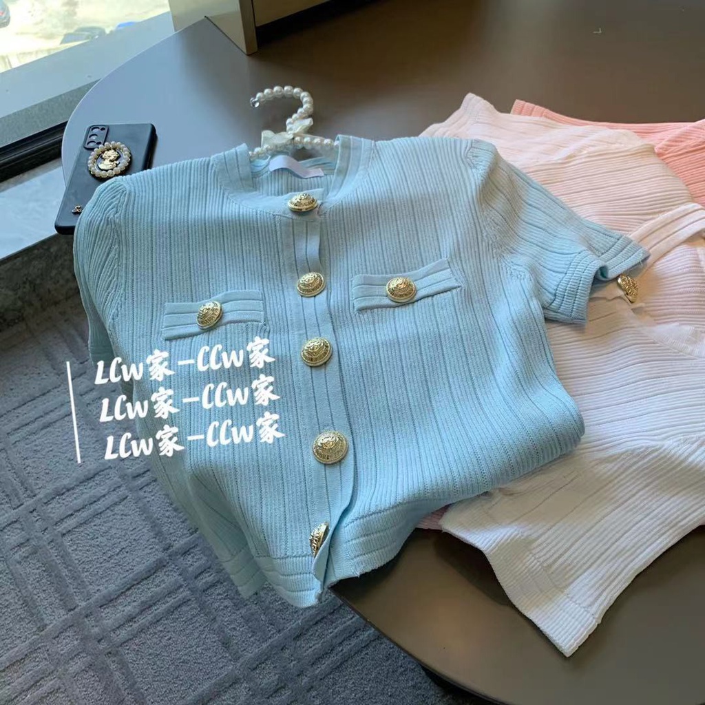 Mặc gì đẹp: Sành điệu với Áo Thun cardigan Tay Ngắn Phối Nút Kim Loại Thời Trang Mùa Hè Mới 2021 Cho Nữ