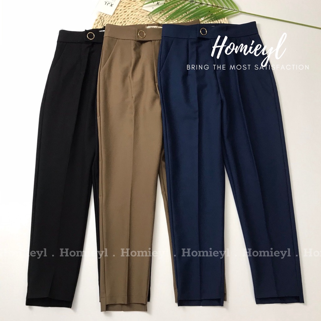 Quần baggy nữ lưng cao đai tròn cạp cao công sở Homieyl cao cấp chất vải đẹp, quần tây nữ lưng cao màu đen đi học đi làm