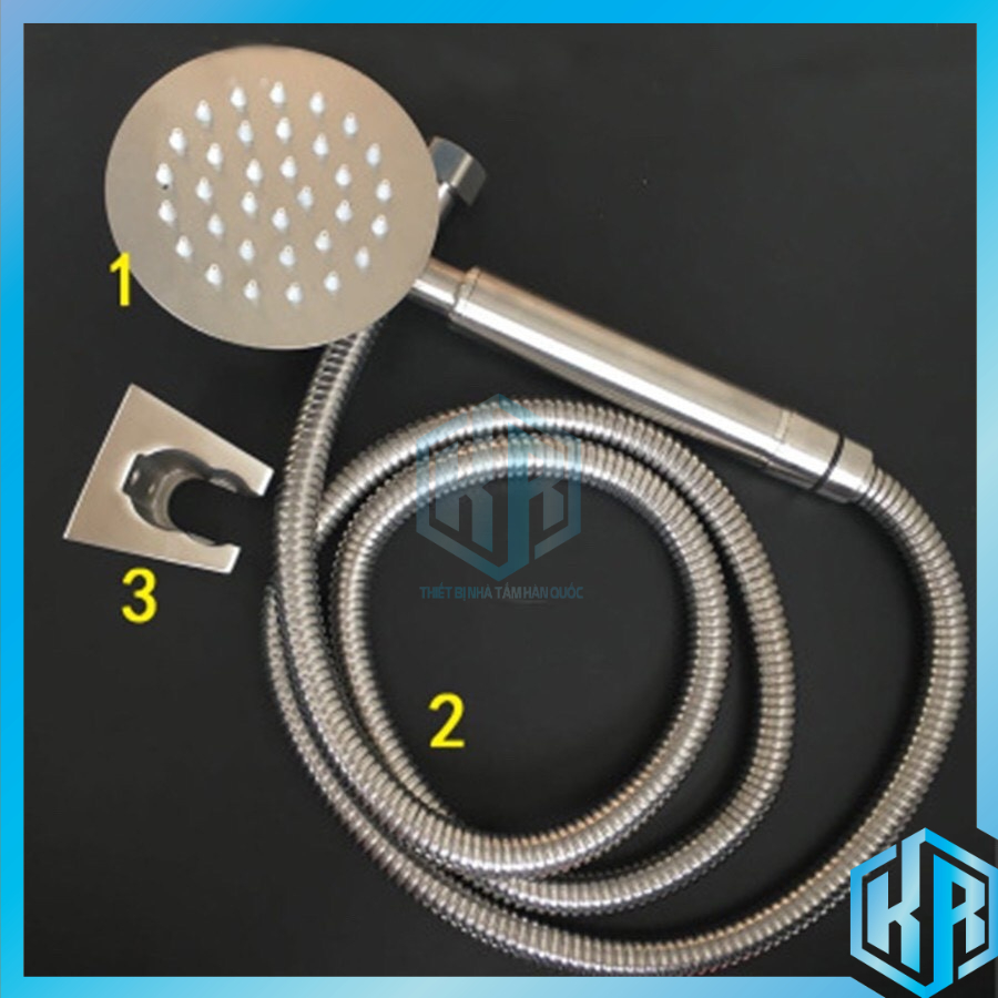 Bộ tay sen tắm inox 304 tròn sáng bóng an toàn, dễ sử dụng, giá rẻ, đủ bộ tay sen+dây+gác cài - QM063