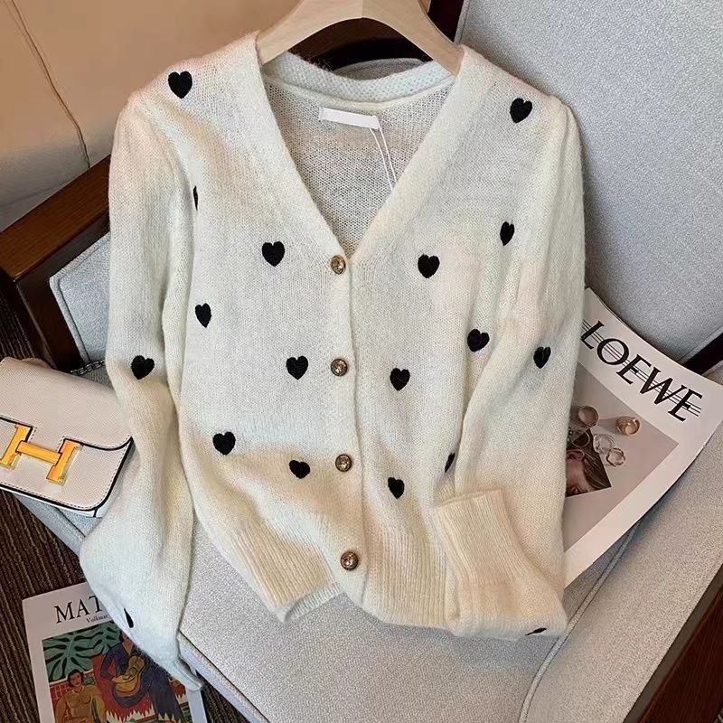 Áo Cardigan Dệt Kim Tay Dài Cổ Chữ v Màu Trắng Thời Trang Mùa Thu Phong Cách Pháp Cho Nữ  tao bao