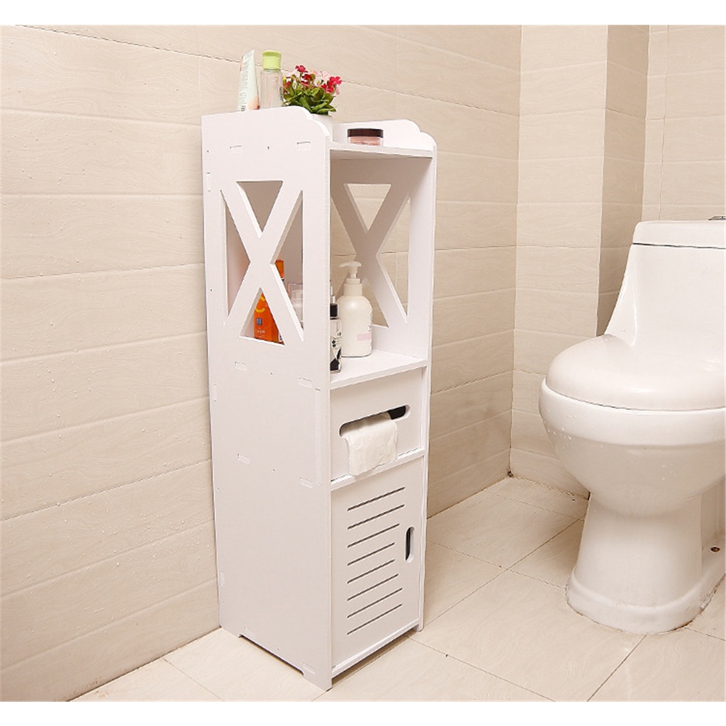 Kệ gỗ nhựa đựng đồ nhà vệ sinh 80x20x18cm màu trắng