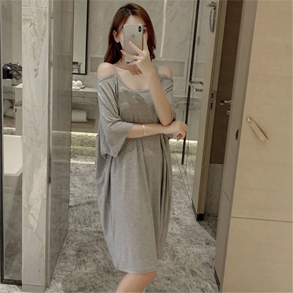 Đầm Ngủ Hai Dây Dáng Rộng Cỡ Lớn Kiểu Hàn Quốc Thời Trang Mùa Hè Cho Mẹ Bầu