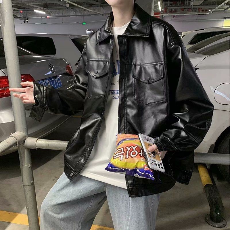 Áo khoác da trơn unisex