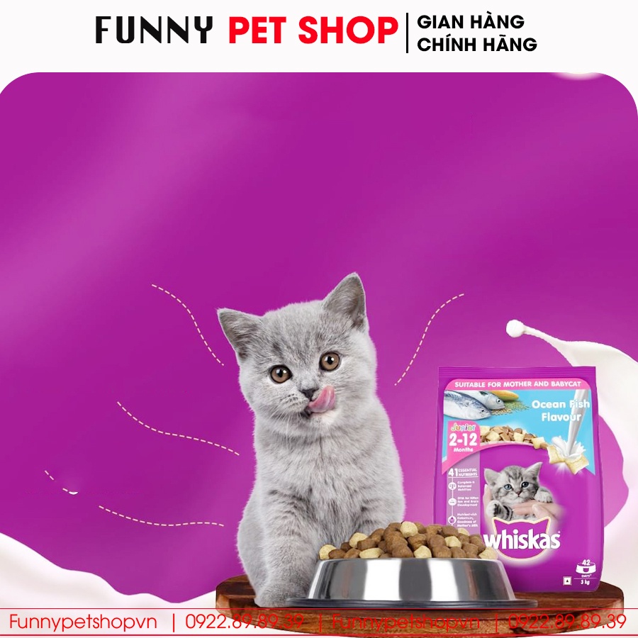 Thức ăn cho mèo Whiskas, đồ ăn cho mèo con vị cá biển và sữa Whiskas Junior - Funny Pet Shop