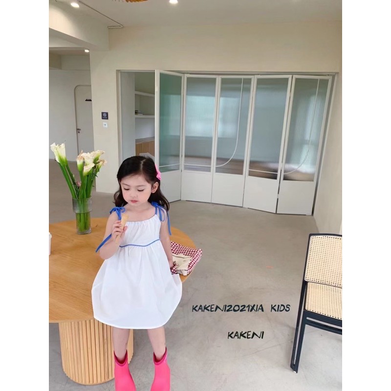 Váy đầm 2 dây 3 màu hồng đỏ - trắng - xanh biển siêu xinh Kakeni 2021 mã 6619 (100-140)