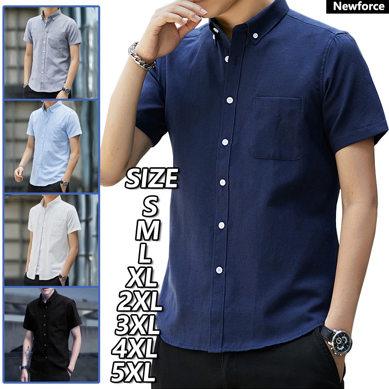 Áo Sơ Mi Polo Vải Oxford Tay Ngắn Dáng Ôm Màu Xanh Navy / Trắng Cài Nút Kiểu Hàn Quốc Thời Trang Mùa Hè Cho Nam Size S-5XL