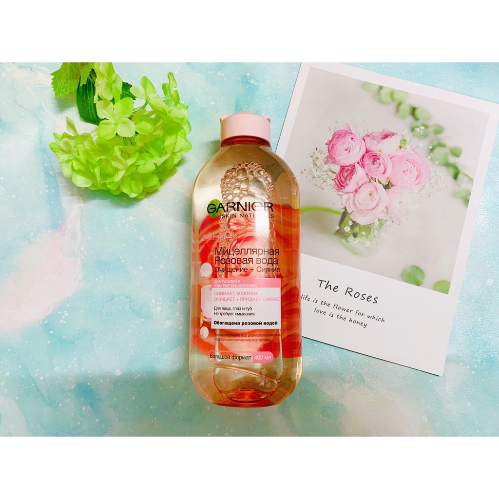 Tẩy trang hoa hồng Micellar Garnier Rose làm sạch và sáng da 400ml