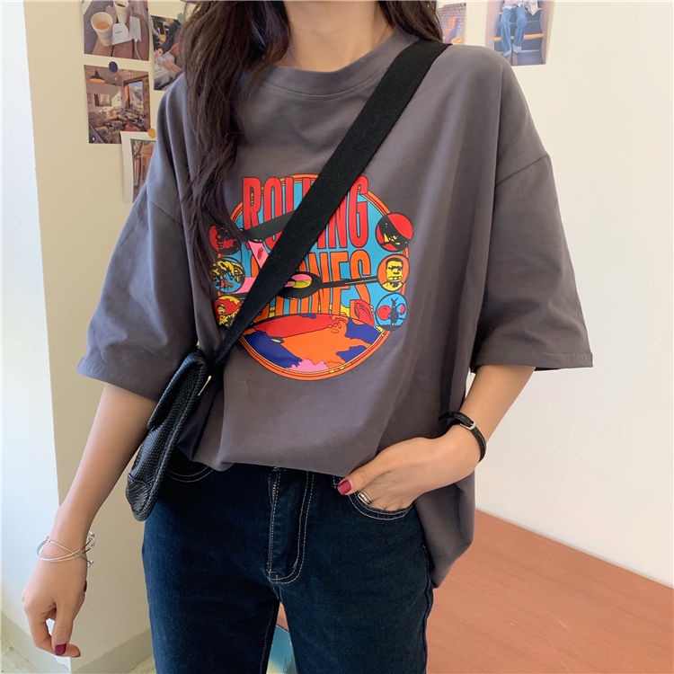 Áo Thun COZOK Tay Ngắn Dáng Rộng In Hình Trẻ Trung Phong Cách Hàn Quốc