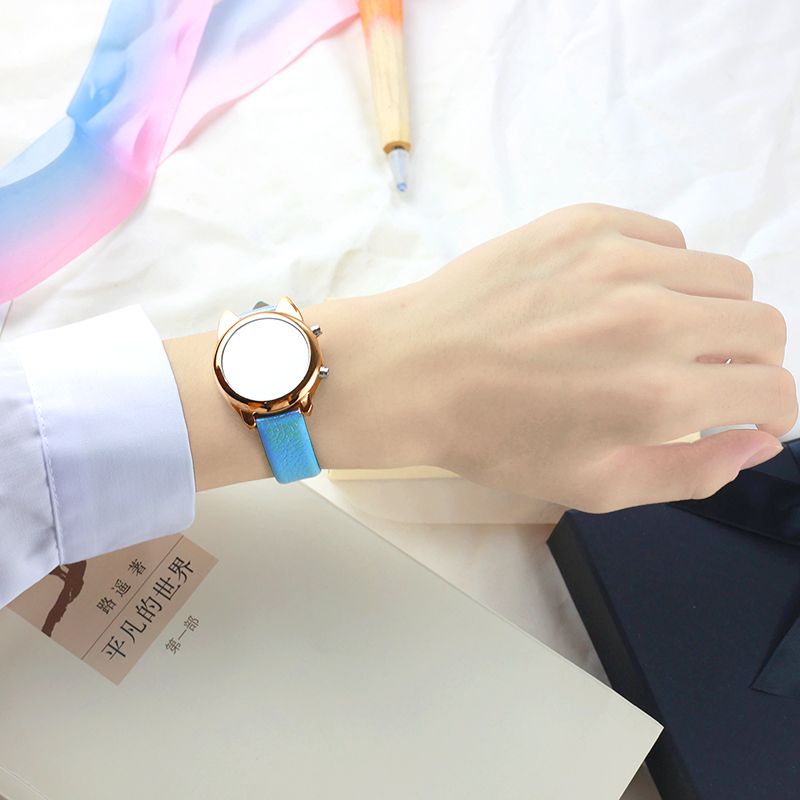 mới đồng hồ trẻ em điện tử mặt gương mạ điện hình mèo phong cách hàn quốc đơn giản dành