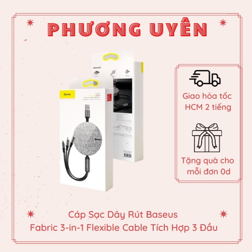 Cáp Sạc Dây Rút Baseus Fabric 3-in-1 Flexible Cable Tích Hợp 3 Đầu Type C/Micro USB/3.5A 1.2M