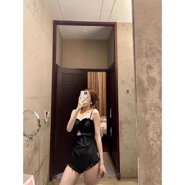 Đồ bơi nữ 1 mảnh màu đen, áo tắm nâng ngực kín đáo, size S,M,L,XL