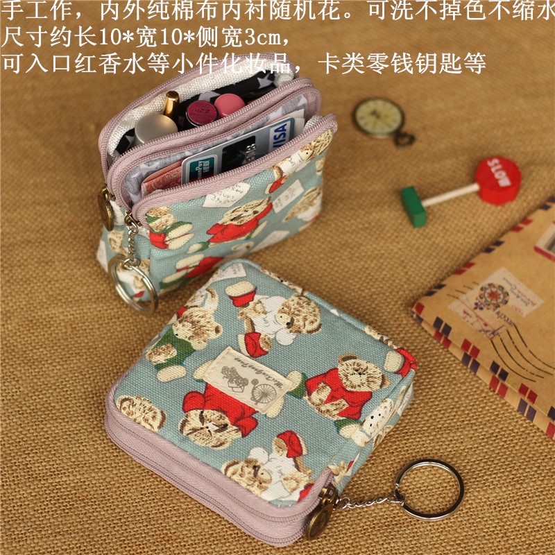 Ví ngắn vải Canvas phối khóa kéo bốn ngăn thời trang cao cấp cho nữ