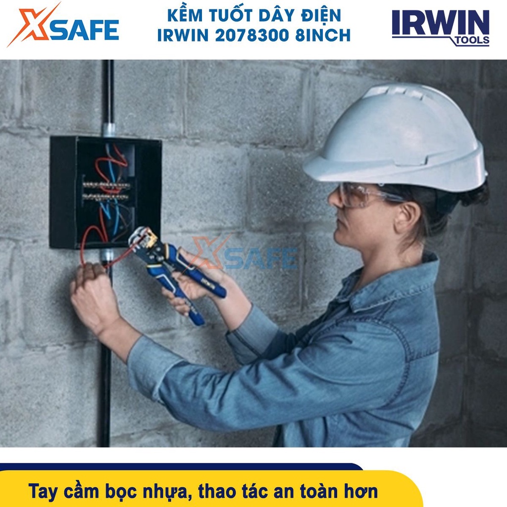Kềm tuốt dây điện đa năng IRWIN 2078300 8inch, kìm bấm cos đa năng, kích cỡ dây 0.2-6mm, tay cầm cách điện chống trượt