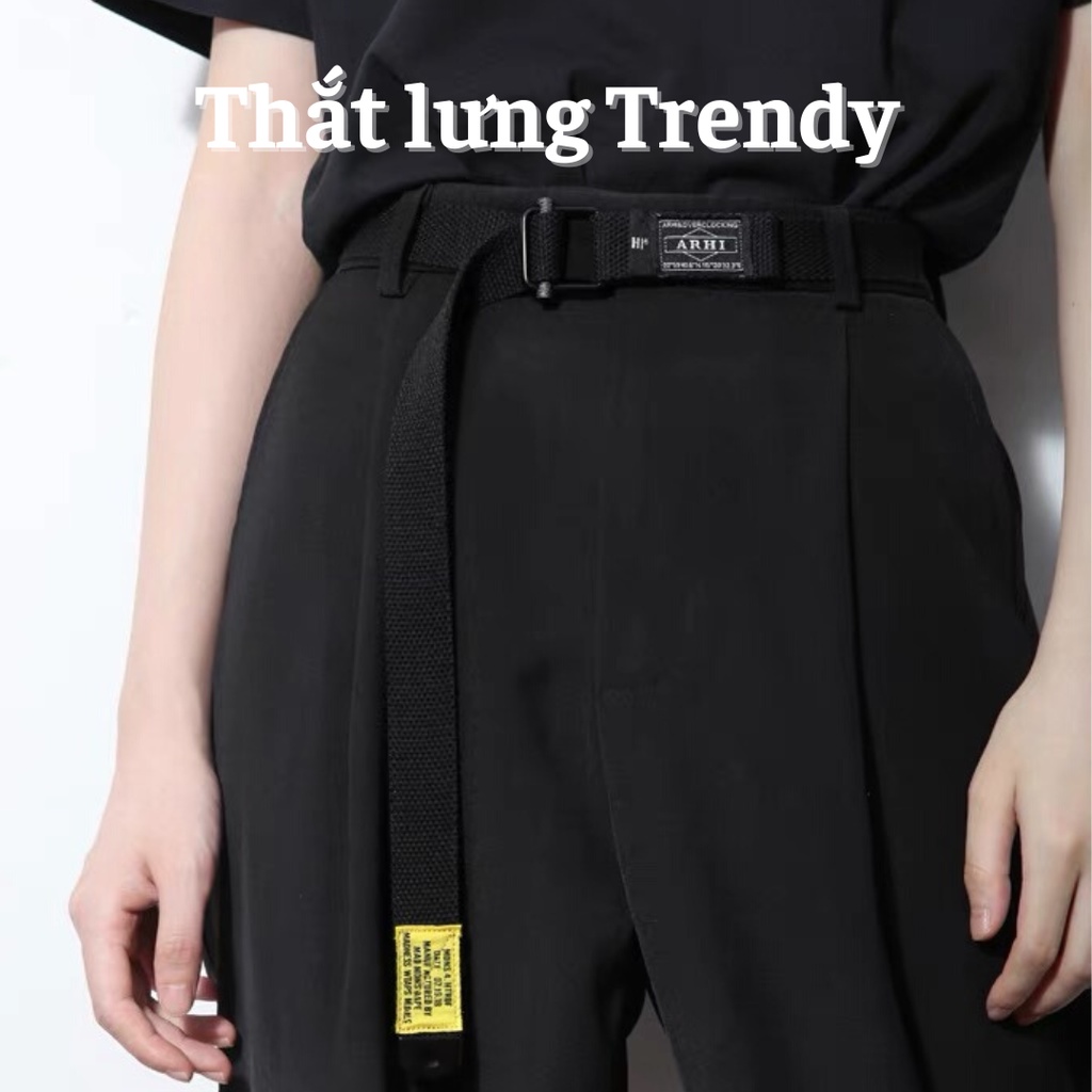 Thắt lưng vải canvas đính tem vàng cá tính TL026 - Dây nịt canvas vải bố kiểu nghệ sĩ thả sợi tem vàng siêu ngầu