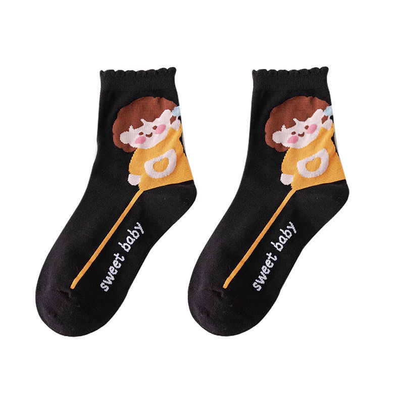 Set 5   tất cổ cao   Đôi Tất Cotton Cổ Cao Màu Đen Thời Trang Thu Đông Phong Cách Nhật Bản Cho Nữ