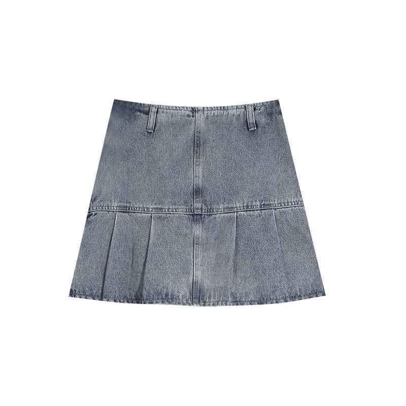 AMOI Bộ Áo Trễ Vai + Chân váy jean Lưng Cao Xếp Ly Thời Trang Cho Nữ