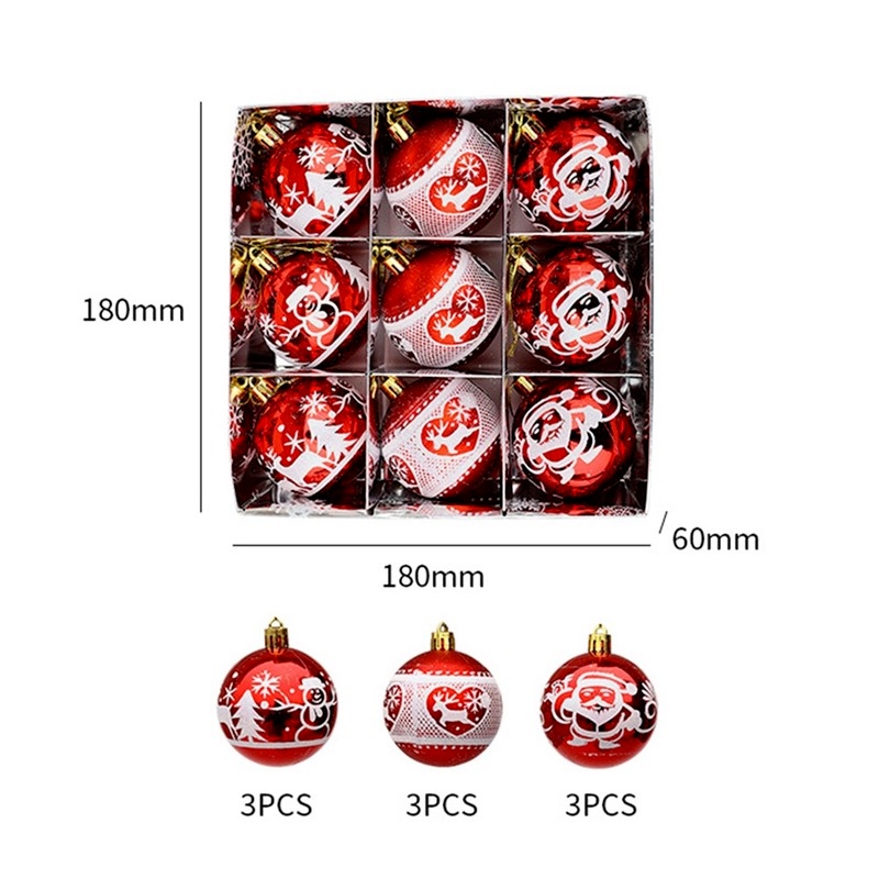 Set 9 quả châu 6cm trang trí cây thông giáng sinh năm mới