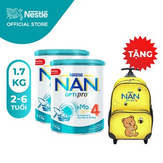 Combo 2 Lon Sữa Bột Nestle NAN Optipro 4 1,7kg/lon [Tặng 1 Vali Kéo Động Vật Ngẫu Nhiên]