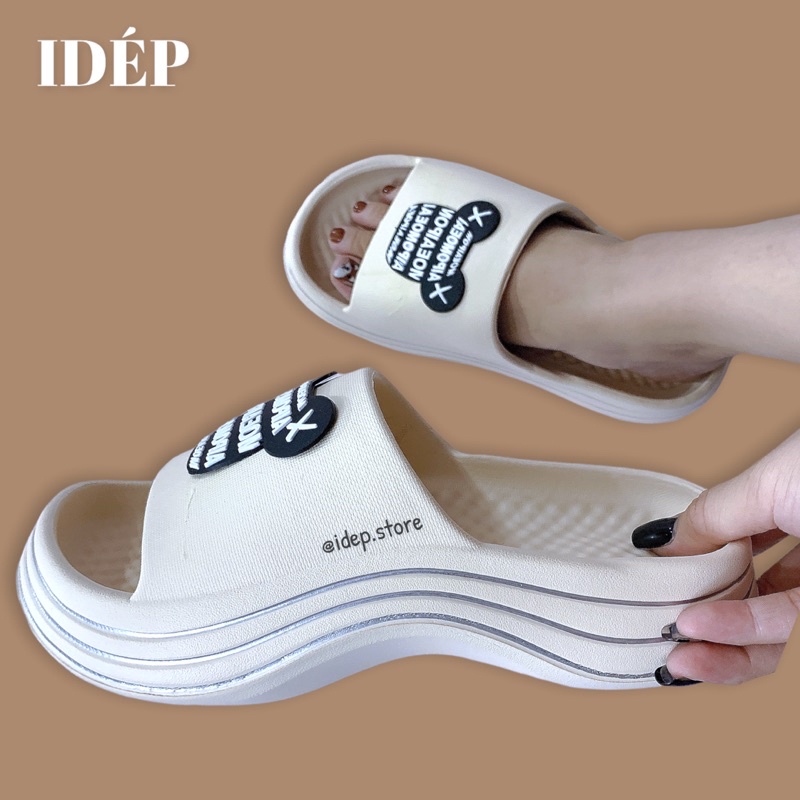 𝐢𝐃É𝐏 𝐃𝐋𝟐𝟓𝟎 Dép bánh mì nữ cross baya đế cao 5cm Gấu XX quai ngang gợn sóng thời trang