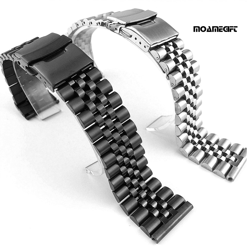 moamegift 20/22mm Adjustable Stainless Steel Solid Double Clasp Bead Watch Strap Wristband