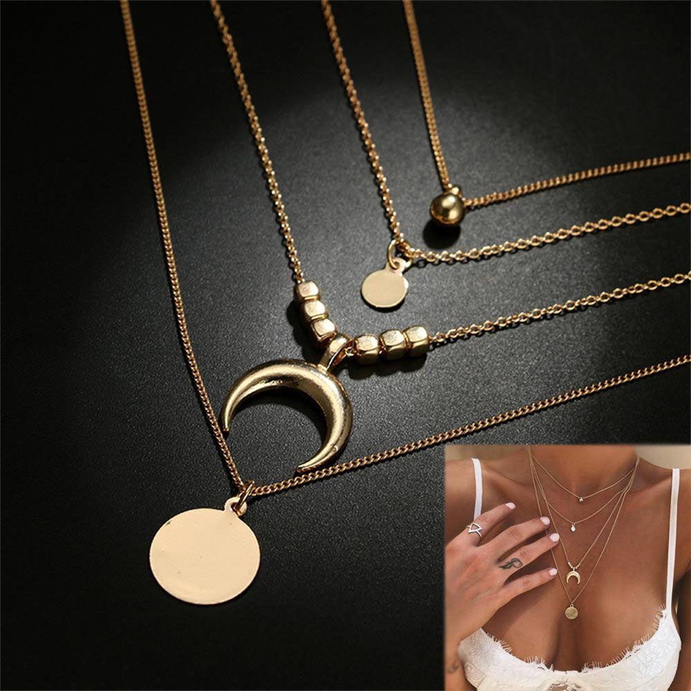 OKDEALS Vòng cổ Choker Nhiều Lớp Đính Sừng Phong Cách Bohemian