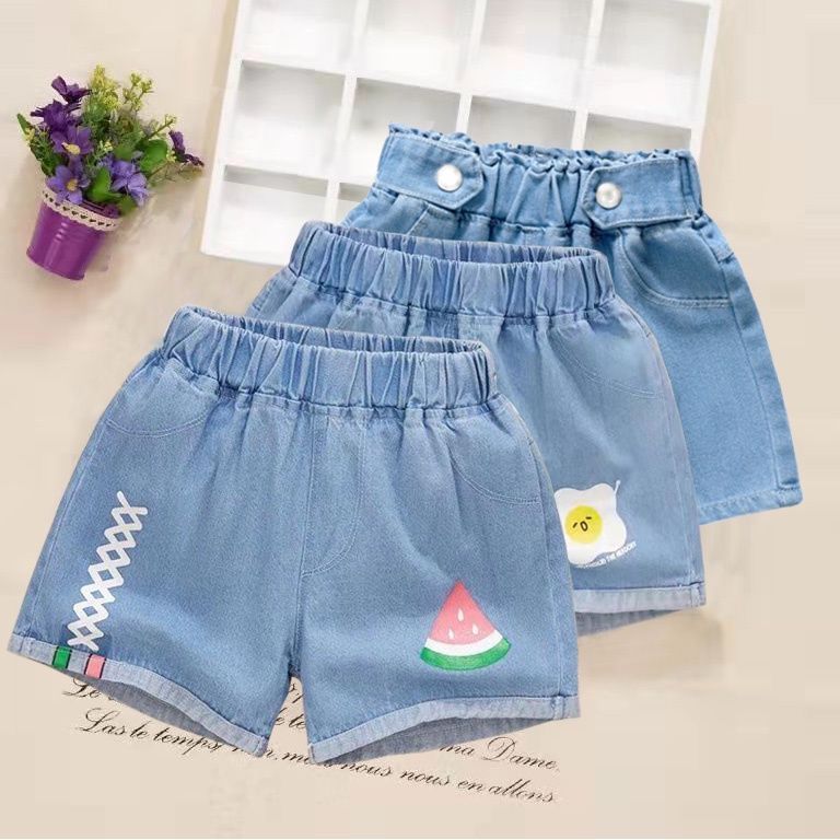 Quần Short Jean Lưng Thun Thời Trang Mùa Hè Dành Cho Bé 2-12 Tuổi