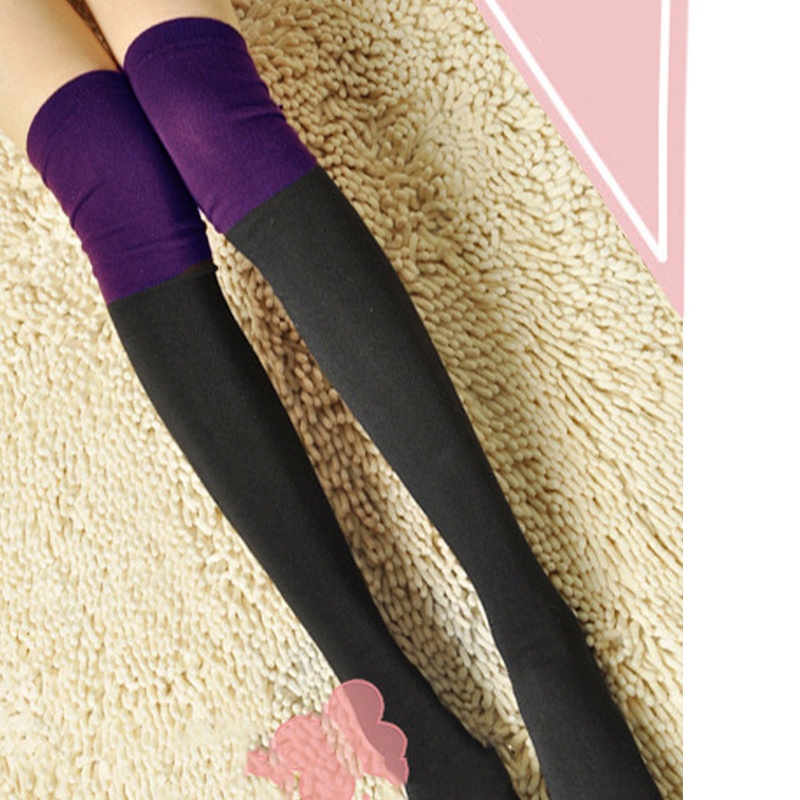 Xiangbao Tất Cotton Dệt Kim Dài Qua Gối Phối Màu Tương Phản Co Giãn Mùa Thu Cho Nữ Sinh Kne