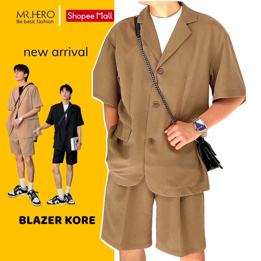 Set 3 Món áo blazer ngắn tay quần short áo phông trắng  M.RO Set06 vải unisex form dáng rộng phong cách Hàn Quốc