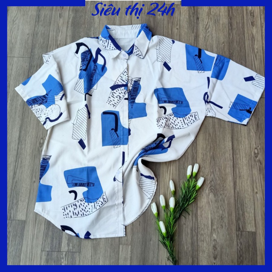 Áo sơ mi nữ form rộng tay lỡ, in Ô Vuông Xanh Trắng, dáng ulzzang mặc cặp, nhóm trẻ trung, sành điệu SMH.41