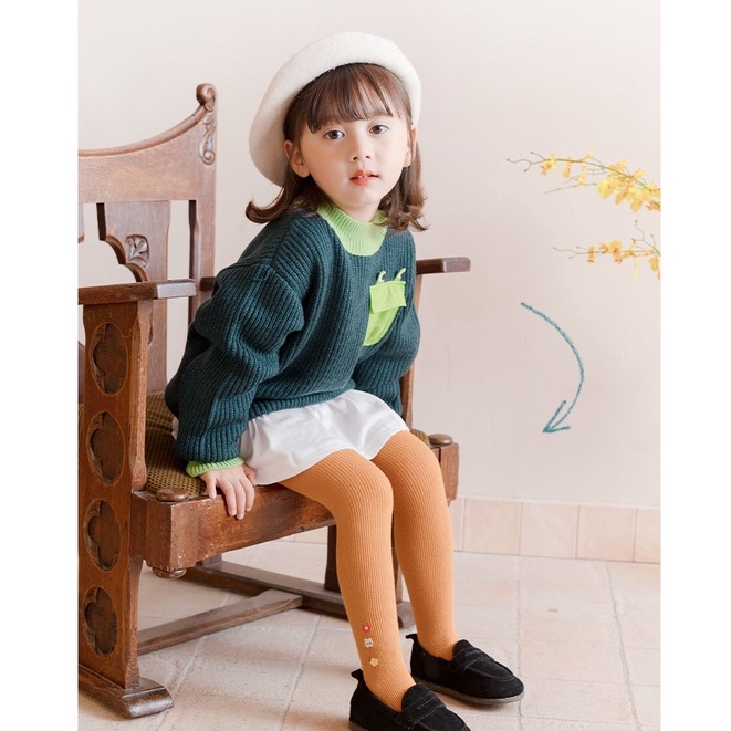 Quần tất legging len cho bé gái từ 0-9 tuổi cao cấp thêu hoa đáng yêu liền bàn LABAMO QT01