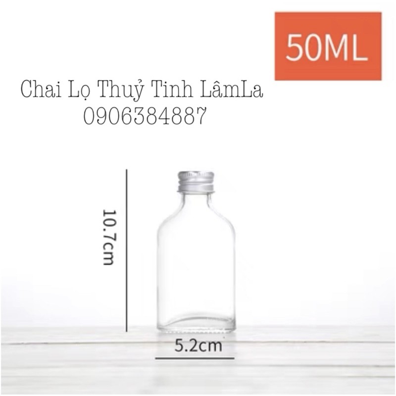 Chai Thuỷ Tinh Dẹp Cổ Cao Nắp Nhôm 50ml 100ml