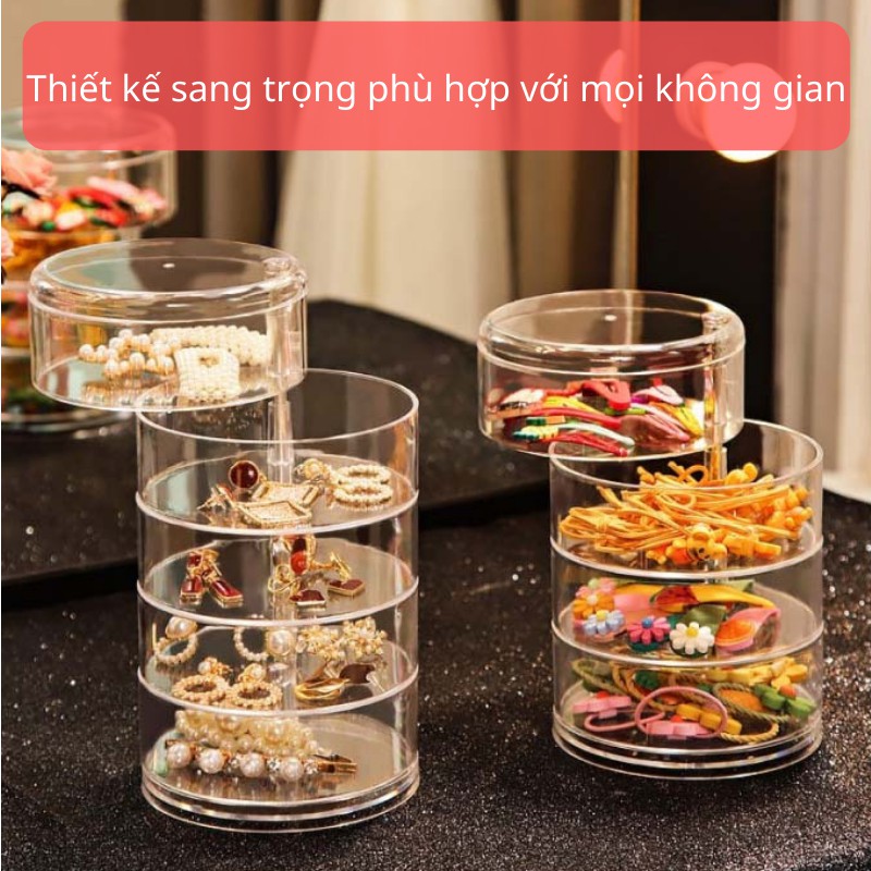 Hộp đựng trang sức trong suốt xoay 360 độ nhiều ngăn cao cấp sang trọng để phụ kiện nhỏ tiện lợi giá rẻ