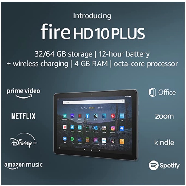 Máy tính bảng Fire HD 10 Plus 2021 thế hệ 11th - Ram 4GB bộ nhớ trong 32Gb [Tặng kèm túi chống sốc]