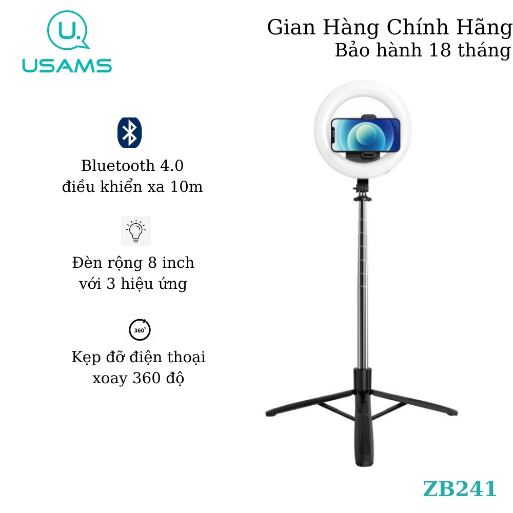 Đèn Livestream Gấp Gọn Tích Hợp Pin Dung Lượng Lớn USAMS ZB241 - Thiết Kế Không Dây Có Thể Sử Dụng Mọi Lúc Mọi Nơi