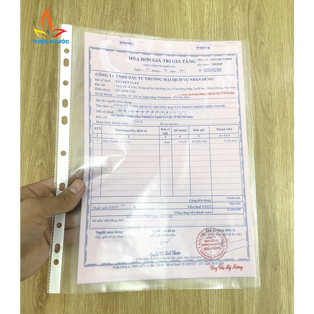 Bìa Lỗ A4 - File 4 lạng ngũ sắc nilong đựng hóa đơn xấp 100 tờ SUKADO BIAL001
